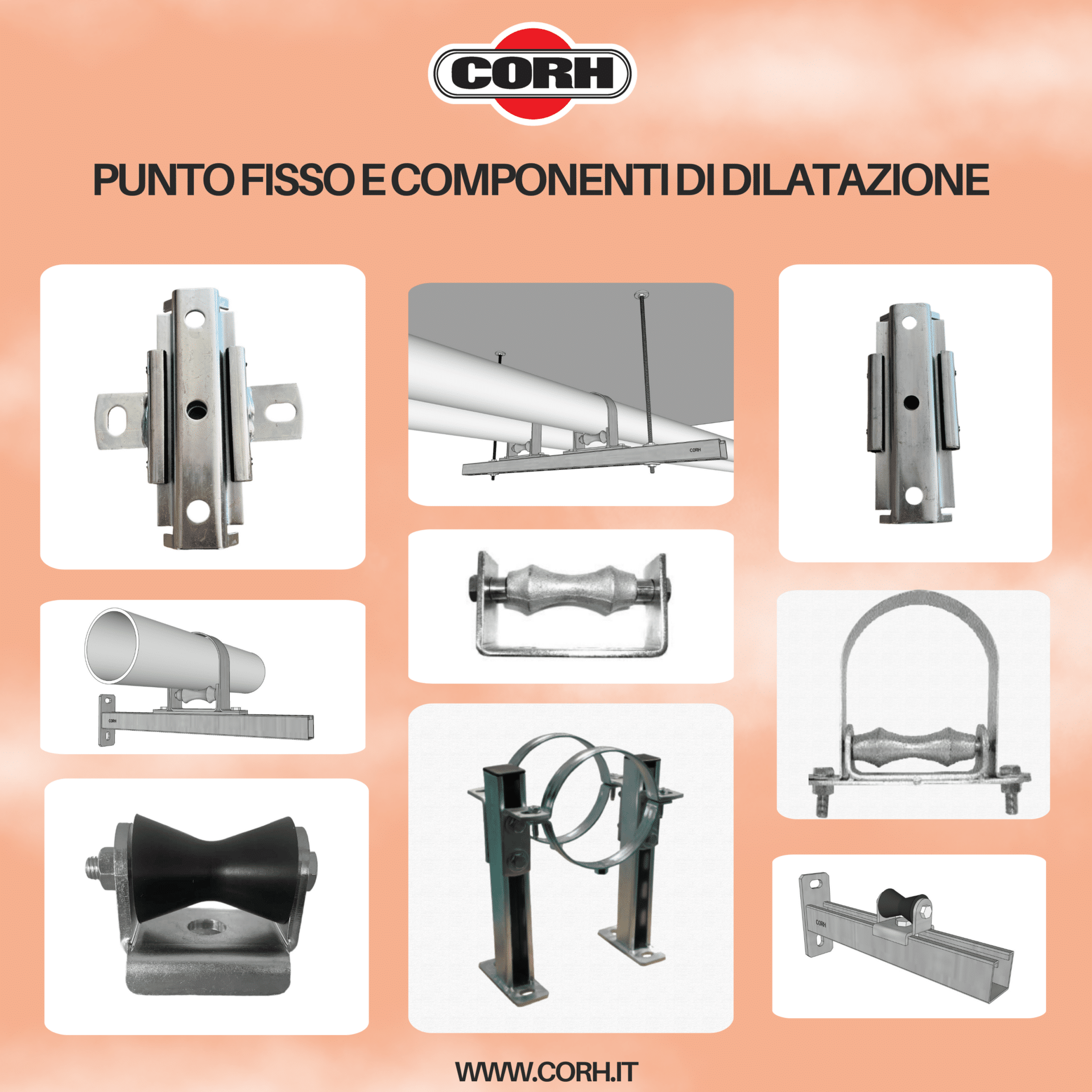 Punto fisso e componenti di dilatazione per tubi